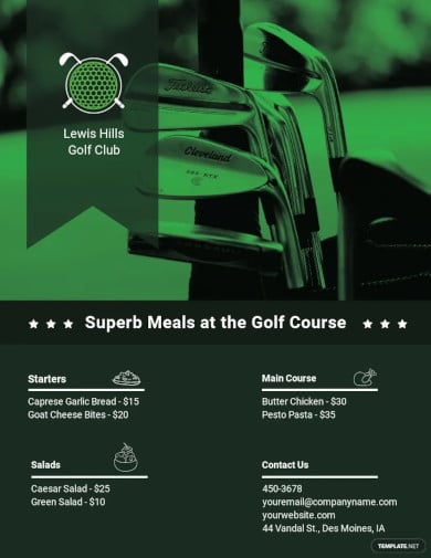 golf club menu flyer template