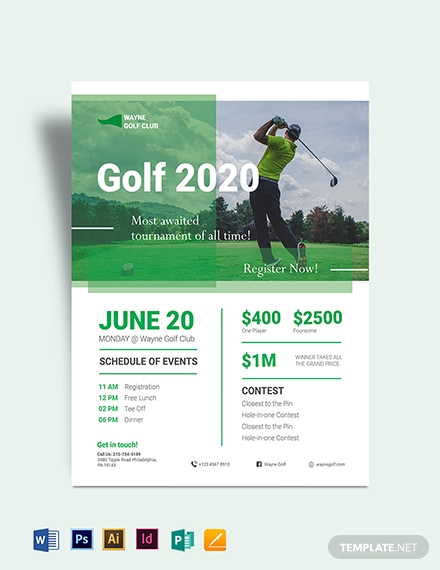 9  Golf Flyer Templates Illustrator InDesign MS Word Pages