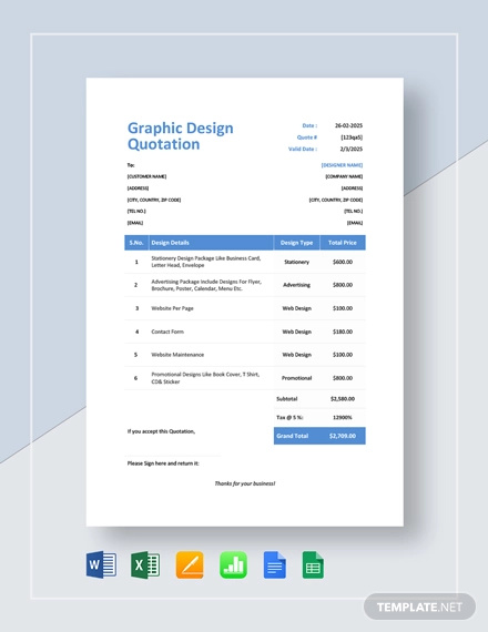 9+ Design Quotation Template -Word, PDF, PSD, Google Docs, Apple Pages