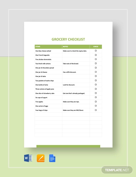grocery checklist template