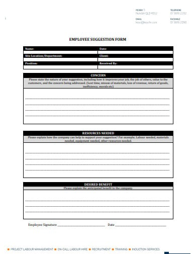 hr employee suggestion form template