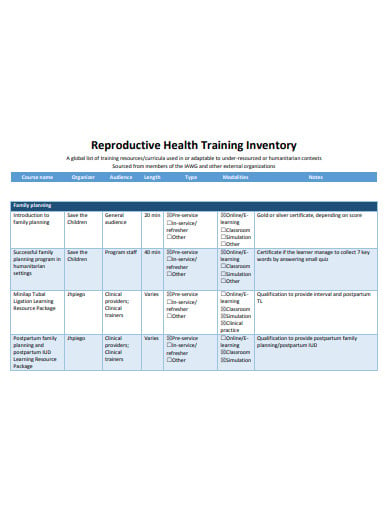 health training inventory template