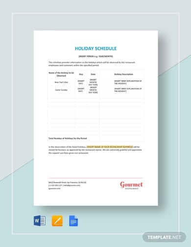 13  Holiday Schedule Templates in Google Docs Word Pages PDF XLS