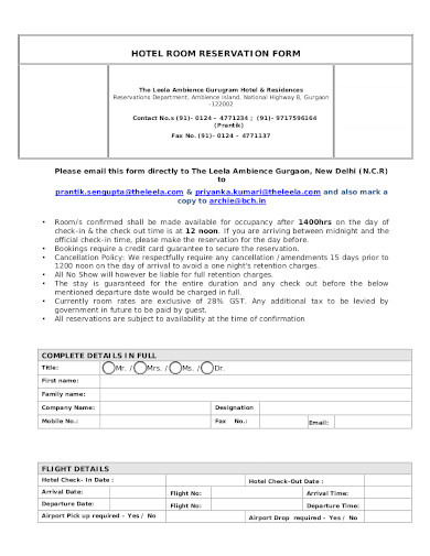 FREE 17+ Reservation Form Templates in Google Docs | MS Word | Pages | PDF