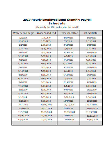 hourly employee semi monthly payroll schedule