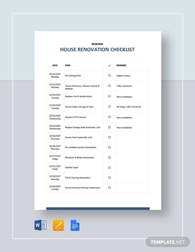 house renovation checklist template