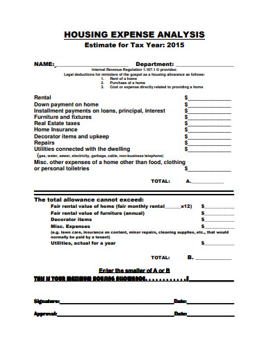 housing expense analysis template