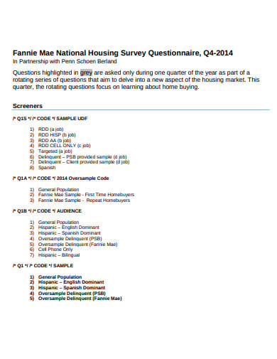 housing survey questionnaire