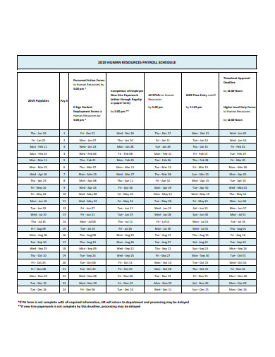 human resources payroll schedule template