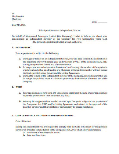 independent appointment letter