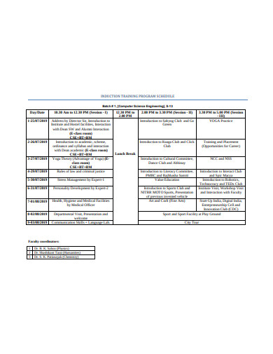 induction training progarm schedule template