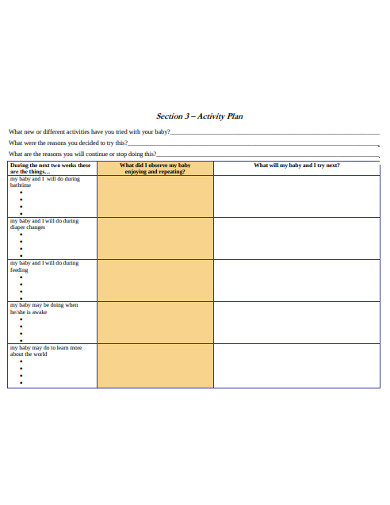 infant activity plan example