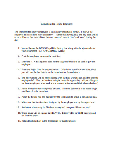 instruction for hourly sheet