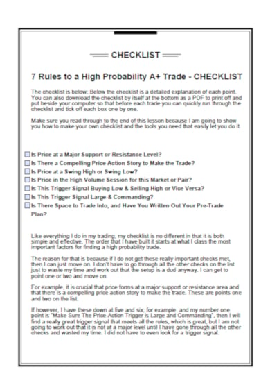 instructive trade checklist template