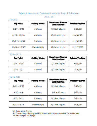 instructor payroll schedule template