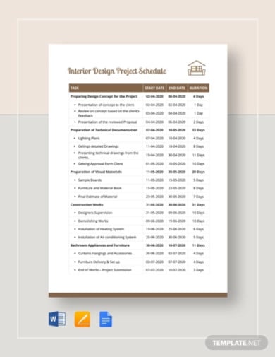 interior design project schedule template