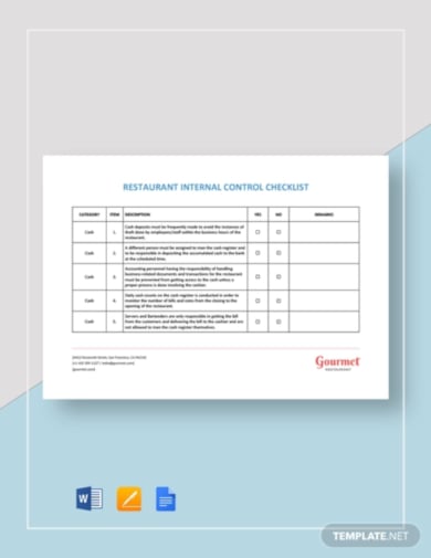 internal checklist template for restaurant