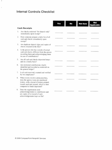 internal financial controls checklist template