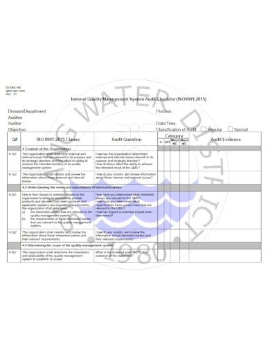 internal quality management audit checklist template