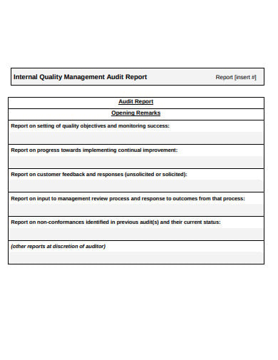 internal quality management audit report template