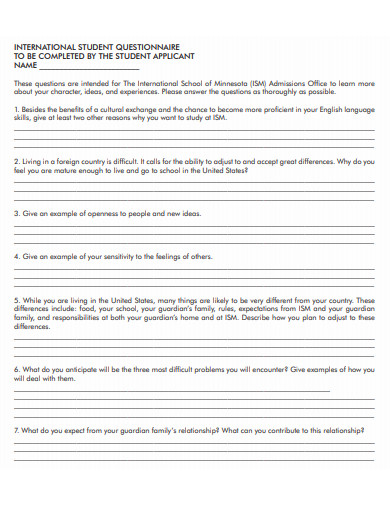 international student questionnaire