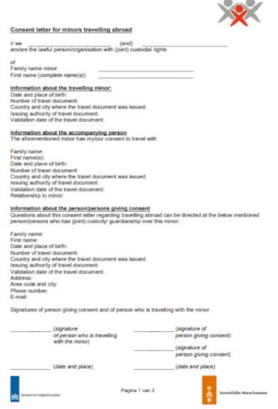 international travel consent form layout