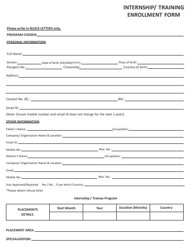 internship training enrollment form 