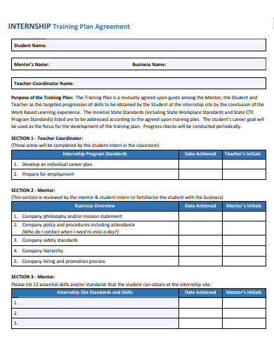 internship training plan agreement template