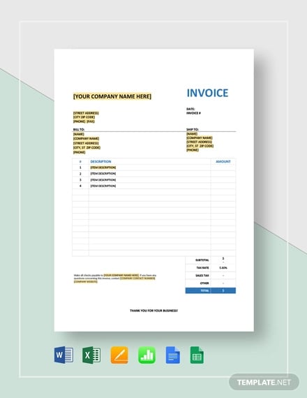 invoice with sales tax template