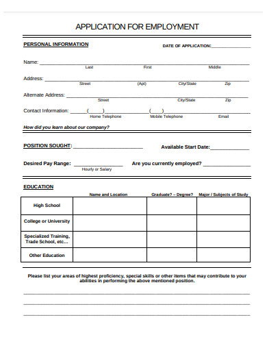 Interview Application Form Word