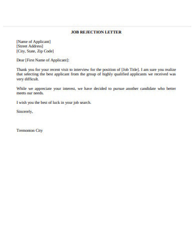 job rejection letter example