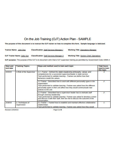 job training action plan template