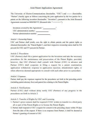 joint patent application agreement template