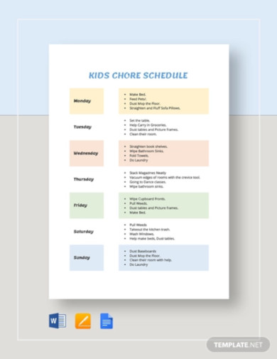 kids chore schedule template