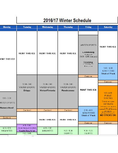 kids winter schedule template