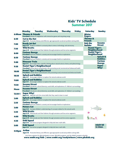 kids’ tv schedule template