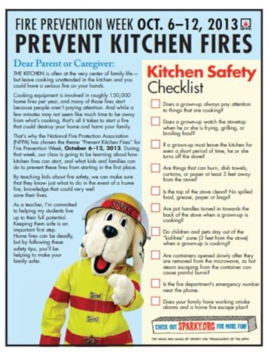 kitchen safety checklist example