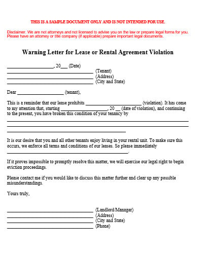 landlord warning letter template in doc