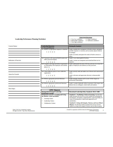 leadership performance planning worksheet template