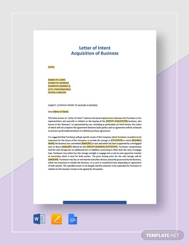 letter of intent acquisition of business template2