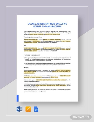 license-agreement-non-exclusive-license-to-manufacture-template1