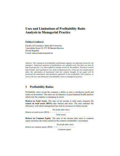 limitations of profitability analysis