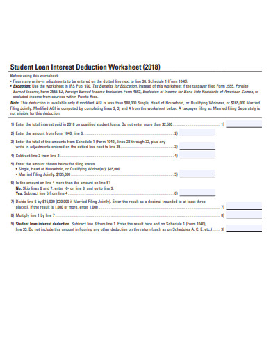 loan deduction worksheet