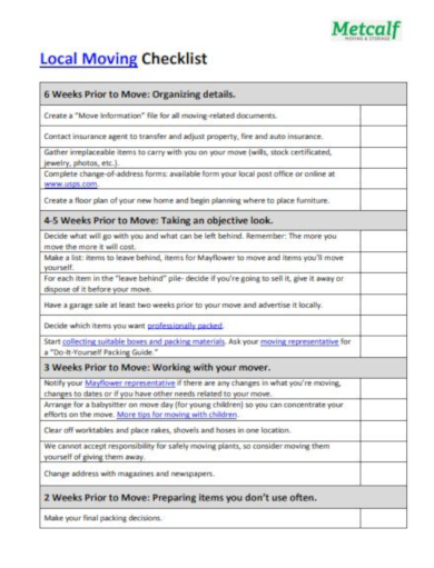 10+ Moving Checklist Templates - Google Docs, Word, Pages, PDF | Free ...