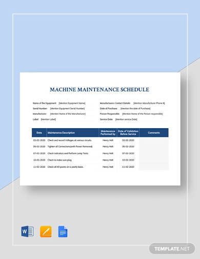 machine maintenance schedule template