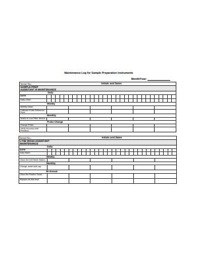 maintenance log for sample preparation instrument template