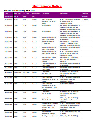 maintenance notice template