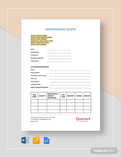 maintenance quote template