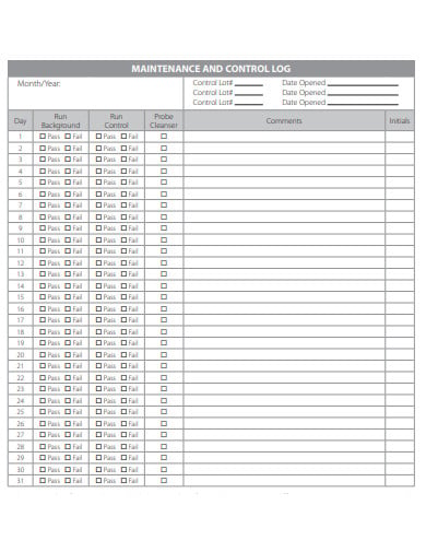 maintenance and control log template