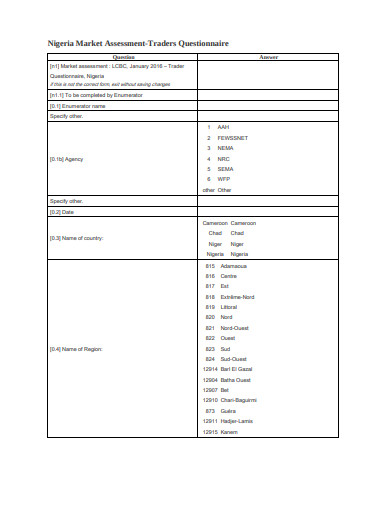 market assessment questionnaire template